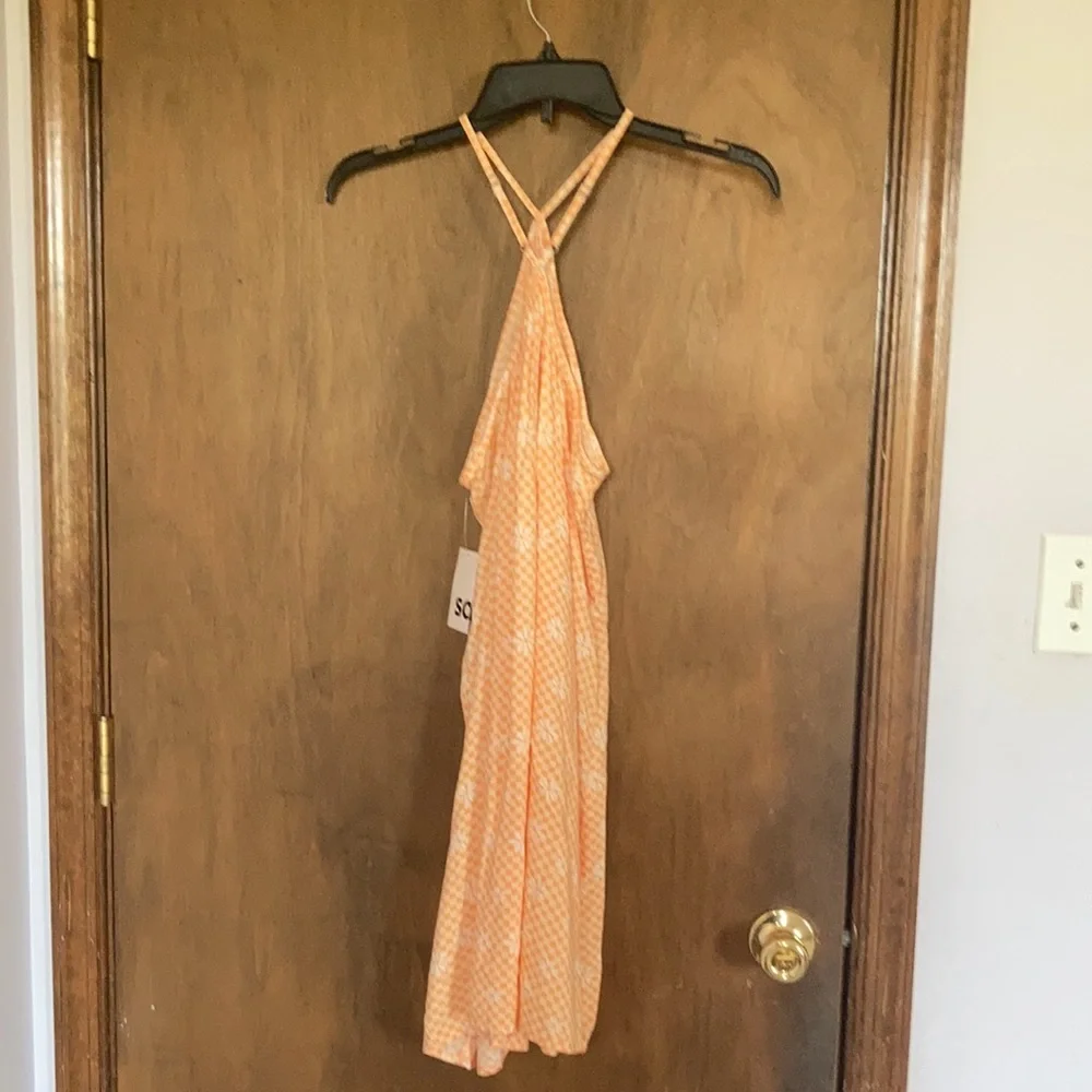 3/$24 So Halter neck swing mini dress orange check w floral print XXL jrs - Picture 15 of 16